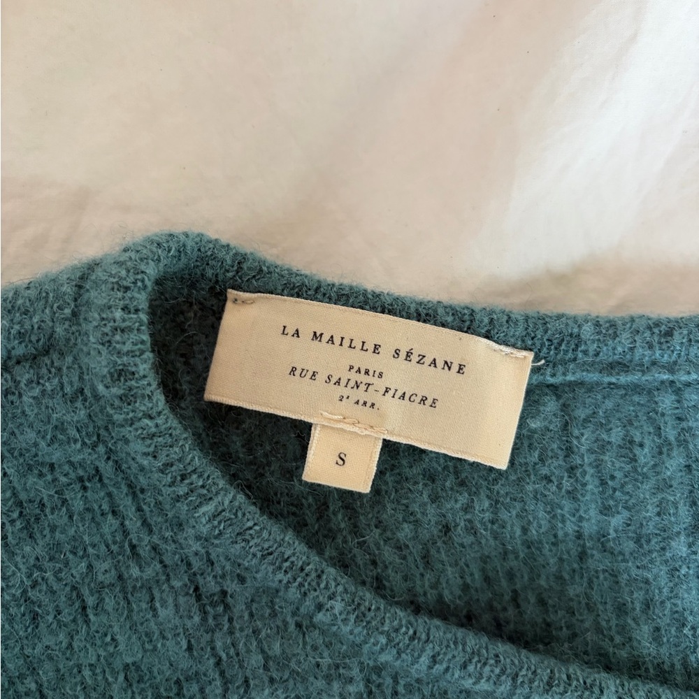 Sezane Teal Button-Front Wool Blend Cardigan - Picture 2 of 4